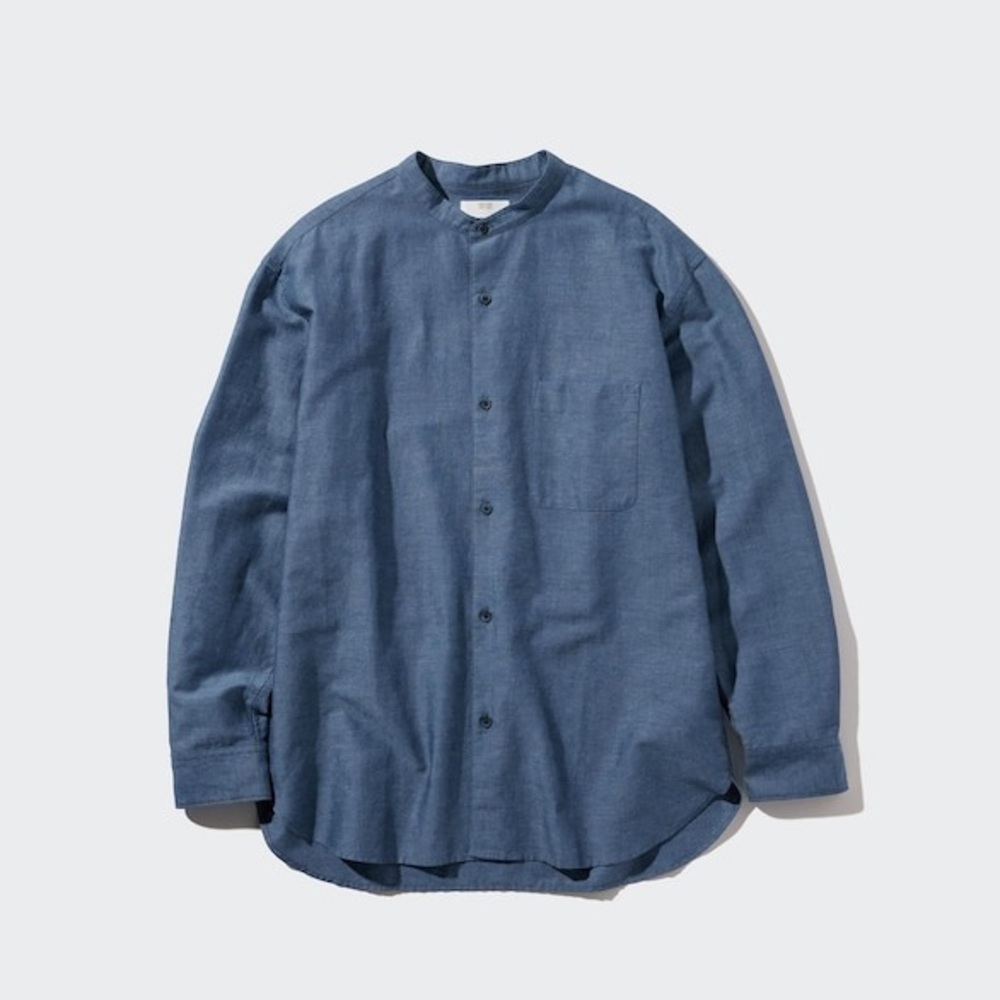 Uniqlo‎ Cotton Linen Stand Collar Shirt Blue XL NWOT